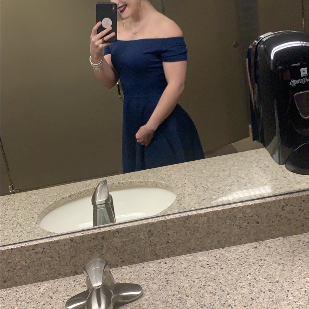 Blue off the shoulder dress